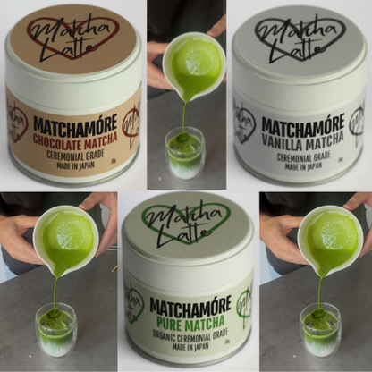 MATCHAMORE Immunity Bundle - Chocolate, Vanilla & Organic Pure Matcha 30g - 45 Lattes
